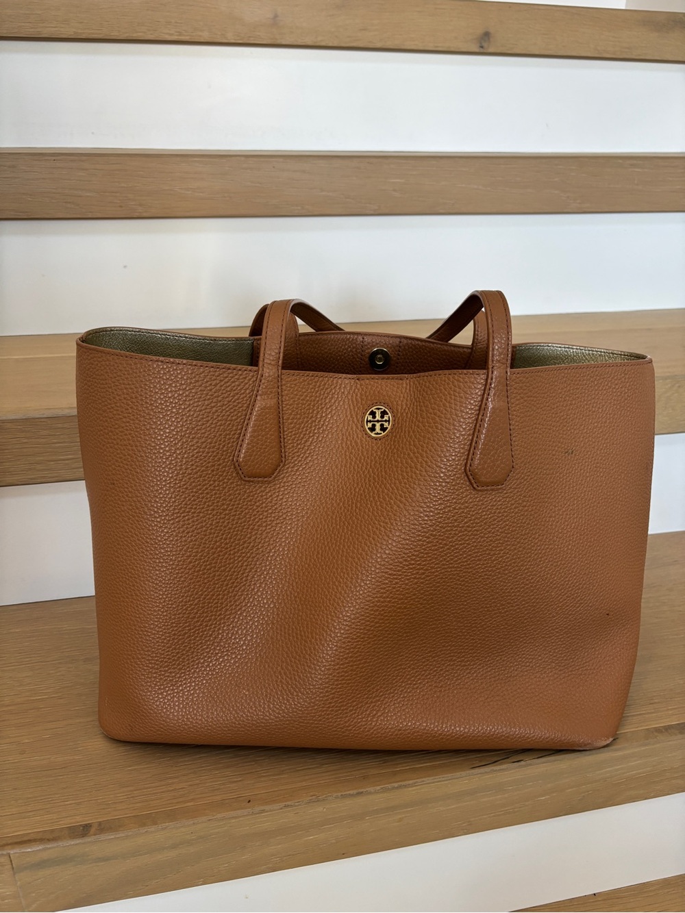 Tory Burch Pebbled Leather Tote in Camel Brown